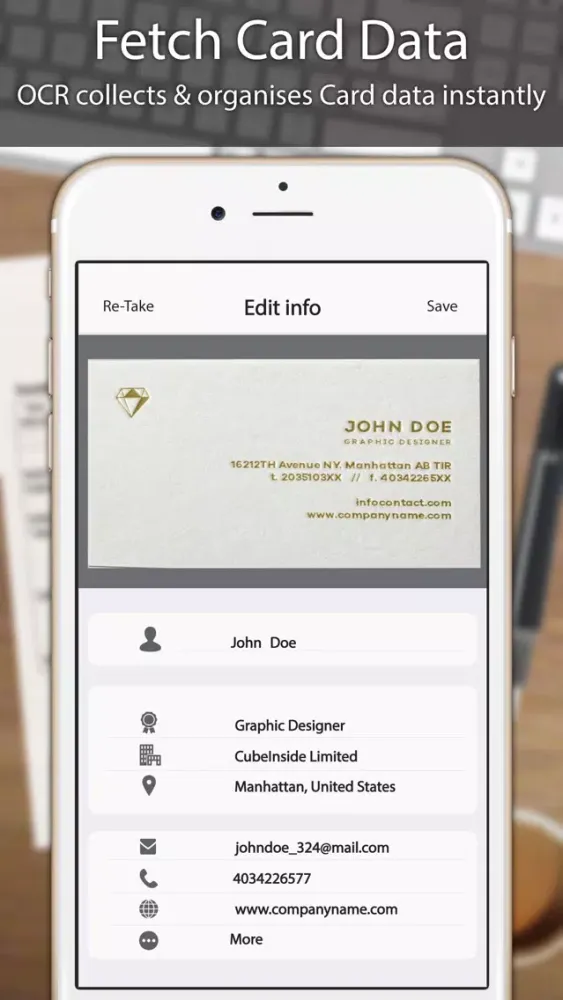 Business Card Scanner, Reader Screenshots