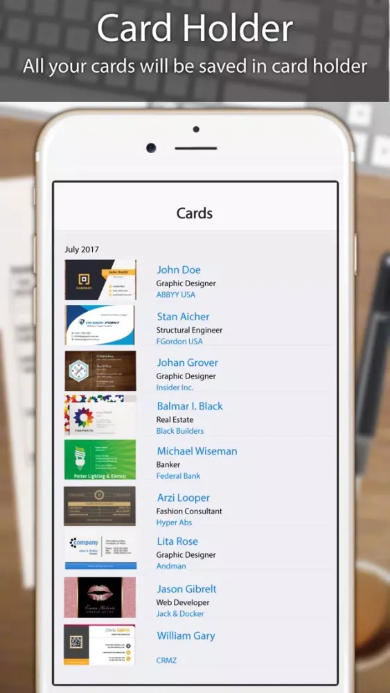 Business Card Scanner, Reader Screenshots