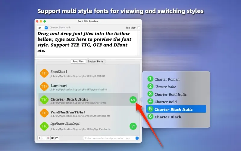 ภาพหน้าจอของ Font File Preview