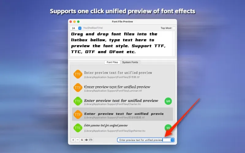 ภาพหน้าจอของ Font File Preview