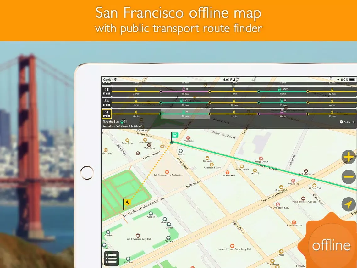 San Francisco offline map with public transport route planner for my journey iPad  स्क्रीनशॉट