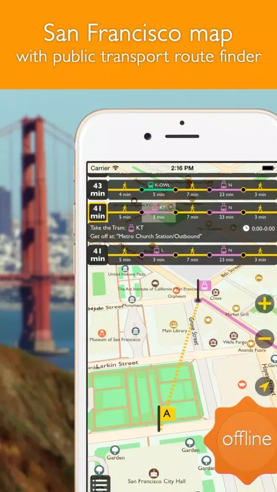 San Francisco offline map with public transport route planner for my journey स्क्रीनशॉट