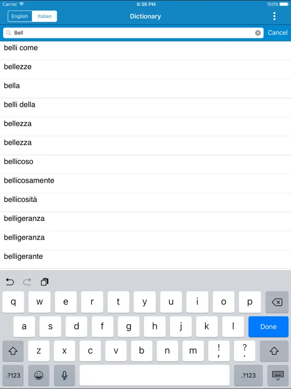 Italian to English & English to Italian Dictionary iPad 应用截图