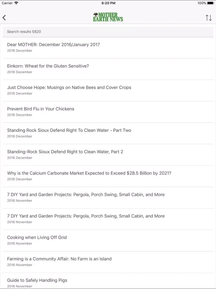 ภาพหน้าจอของ Mother Earth News Archive iPad 