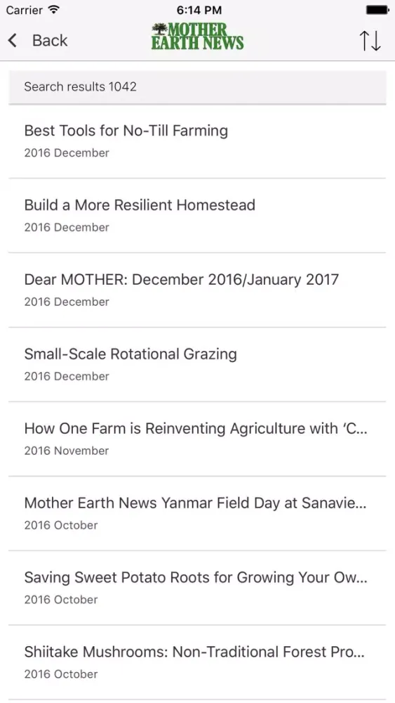 ภาพหน้าจอของ Mother Earth News Archive
