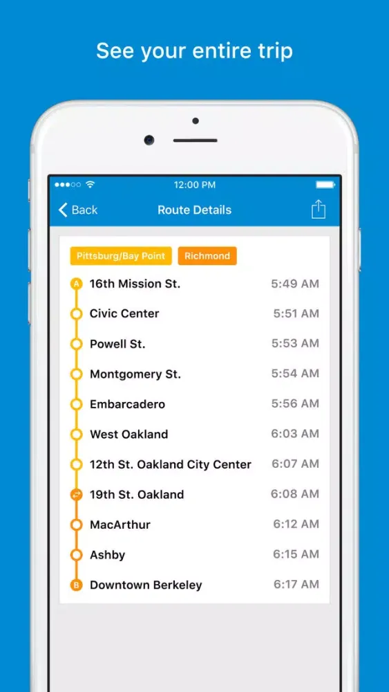 Tangkapan skrin Trip Planner for BART
