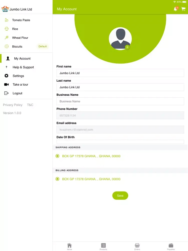 ภาพหน้าจอของ Olam Markets Ghana iPad 