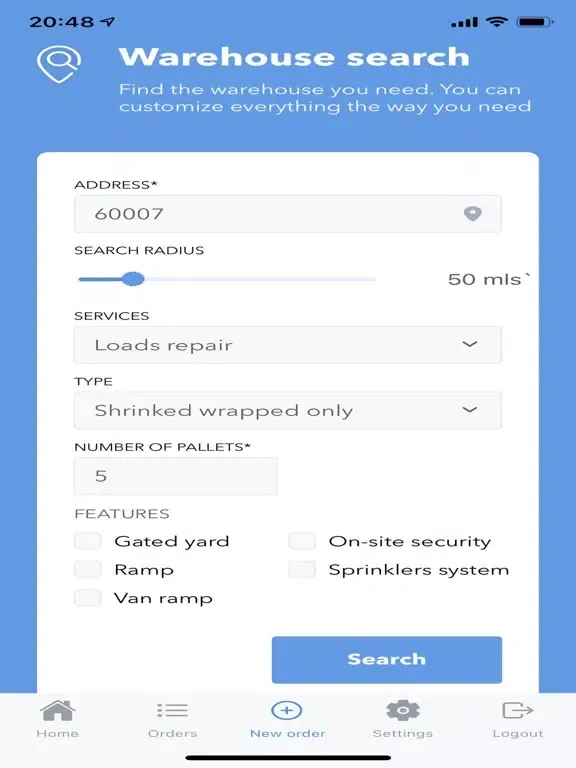 Ảnh chụp màn hình của Olimp Warehousing iPad 