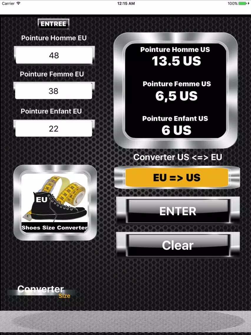 Shoes Size Converter iPad  स्क्रीनशॉट