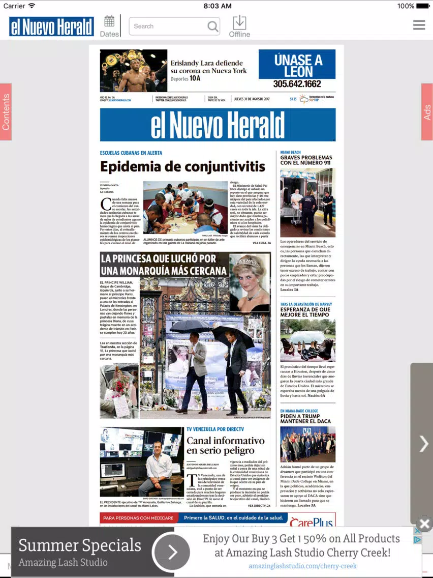 Ảnh chụp màn hình của el Nuevo Herald eEdition iPad 