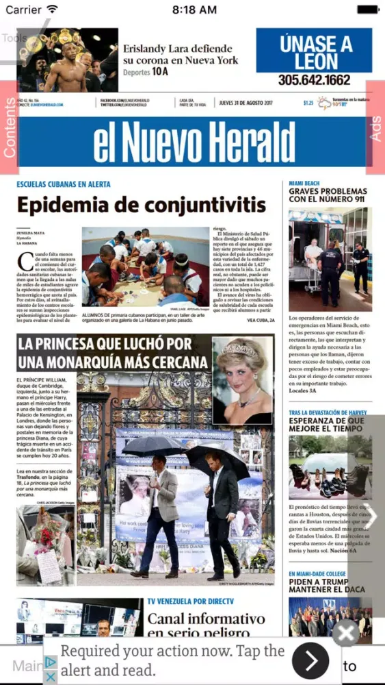 ภาพหน้าจอของ el Nuevo Herald eEdition