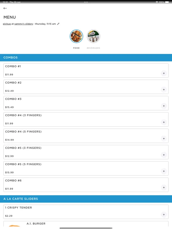 Sammy's Sliders Ordering iPad  স্ক্রিনশট