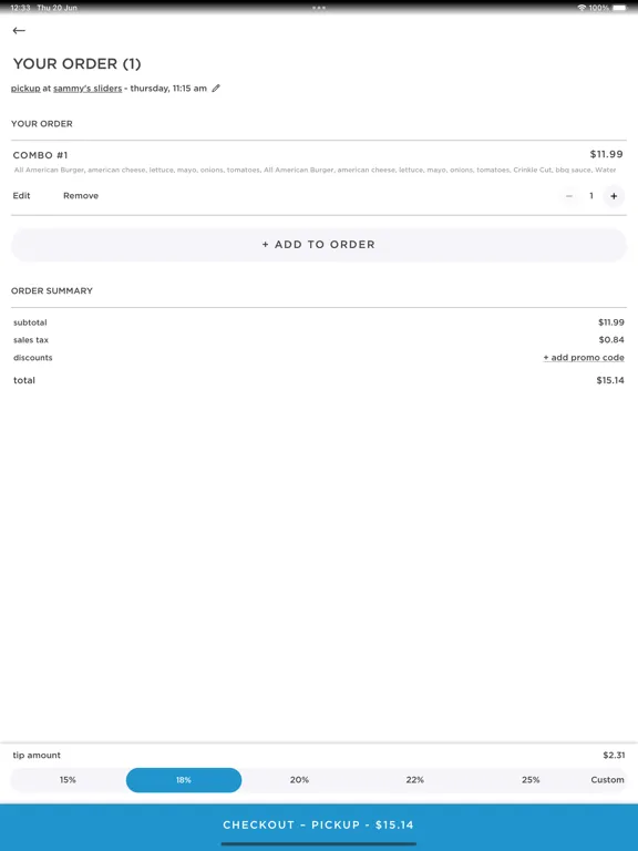 Sammy's Sliders Ordering iPad  স্ক্রিনশট