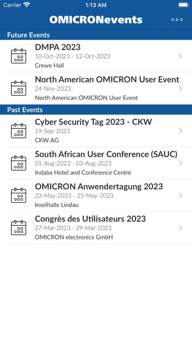 Ảnh chụp màn hình của OMICRON Events