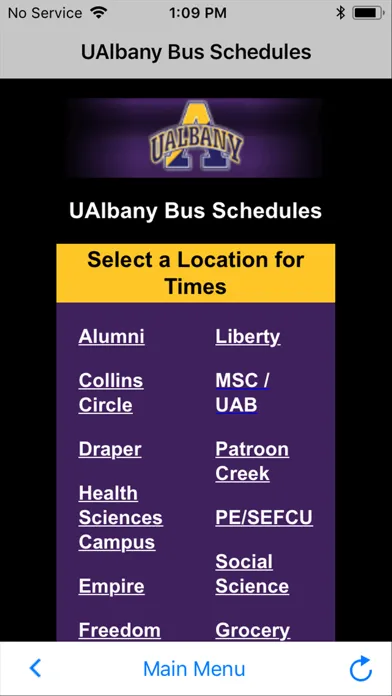 UAlbany Bus Schedules and Map Screenshots
