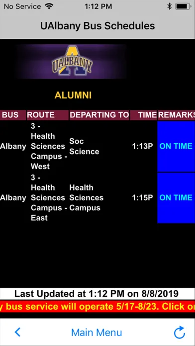 UAlbany Bus Schedules and Map Screenshots