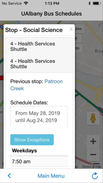 UAlbany Bus Schedules and Map Screenshots