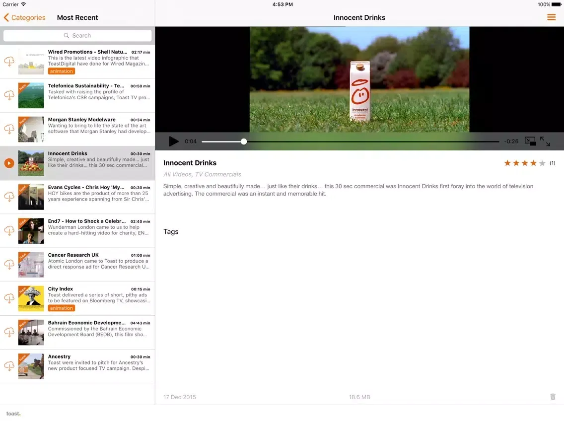 Tangkapan skrin Toast Player iPad 