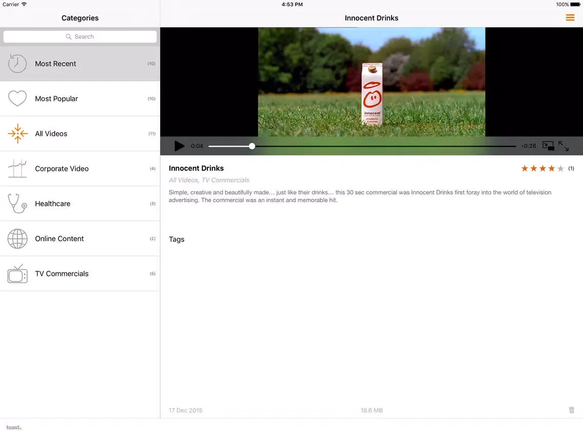 Tangkapan skrin Toast Player iPad 