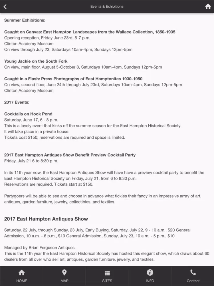 Ảnh chụp màn hình của East Hampton Historical Society iPad 