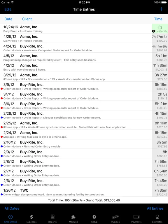 Captures d'écran de Time Master + Billing iPad 