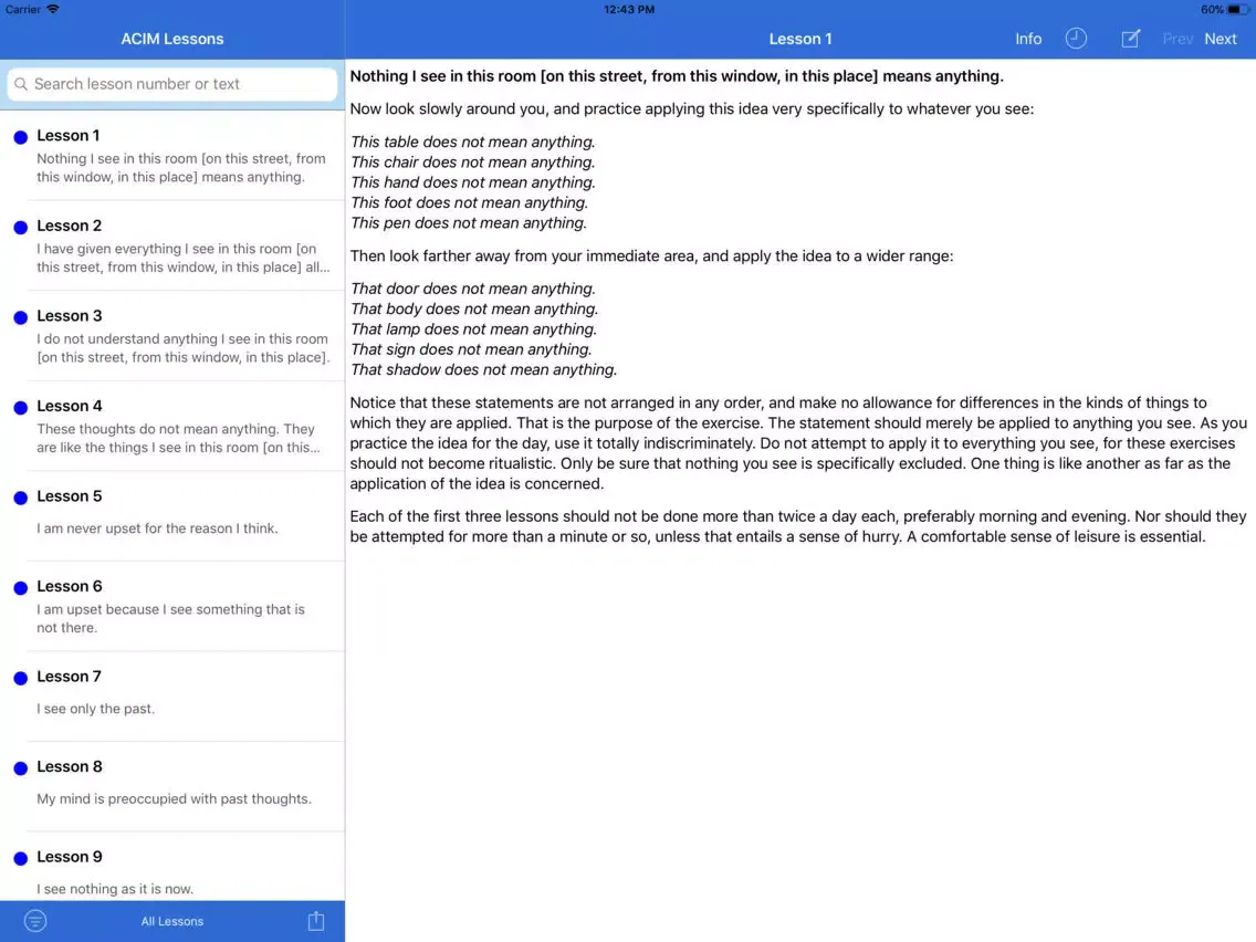 Captures d'écran de ACIM Workbook iPad 