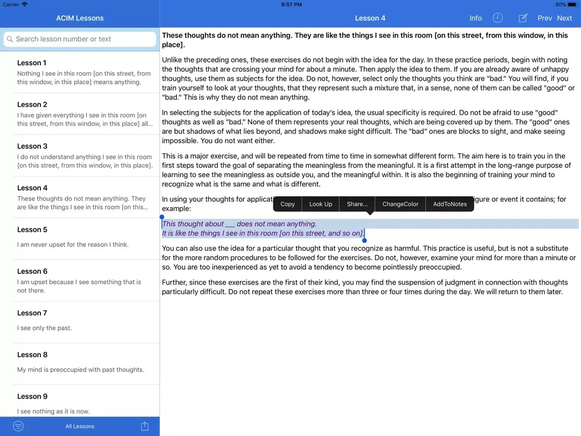 Captures d'écran de ACIM Workbook iPad 