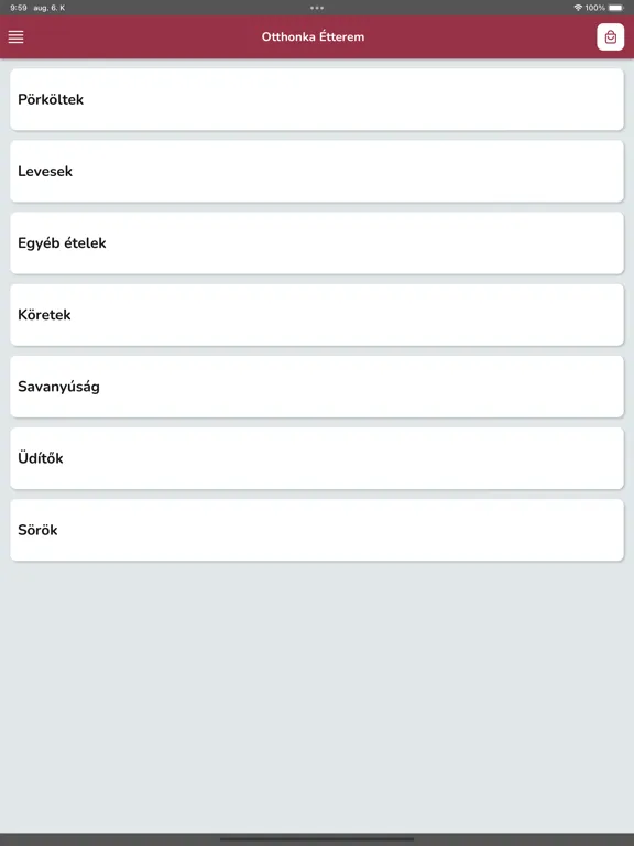 Tangkapan layar Otthonka Étterem iPad 