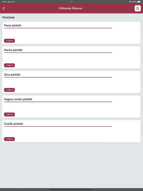 Tangkapan layar Otthonka Étterem iPad 