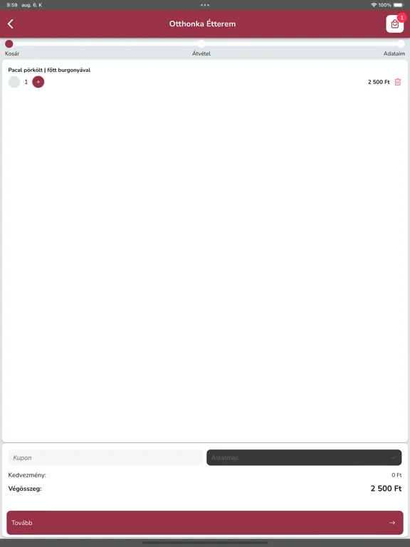 Tangkapan layar Otthonka Étterem iPad 