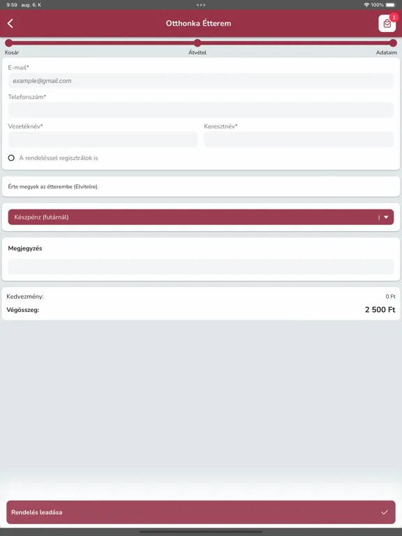 Tangkapan layar Otthonka Étterem iPad 