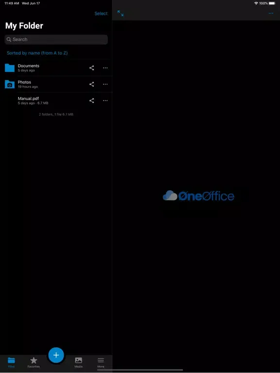 ภาพหน้าจอของ OneOffice Drive iPad 