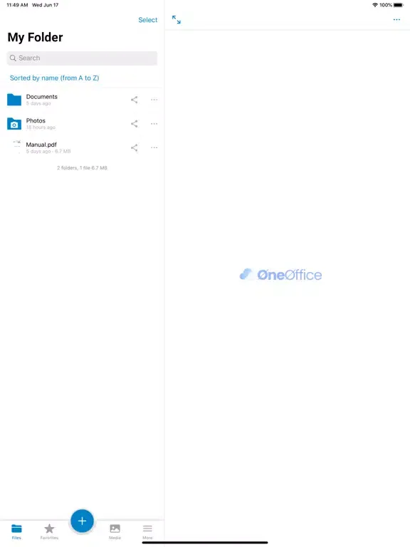 ภาพหน้าจอของ OneOffice Drive iPad 