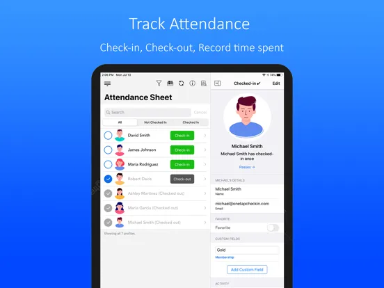 Tangkapan layar OneTap Check-In iPad 