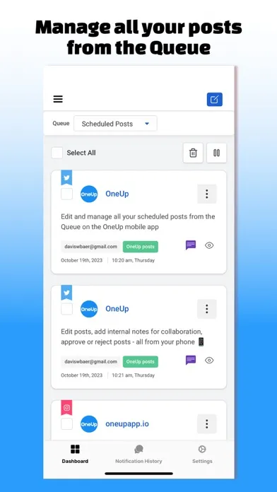 Ảnh chụp màn hình của OneUp: Social Media Scheduler