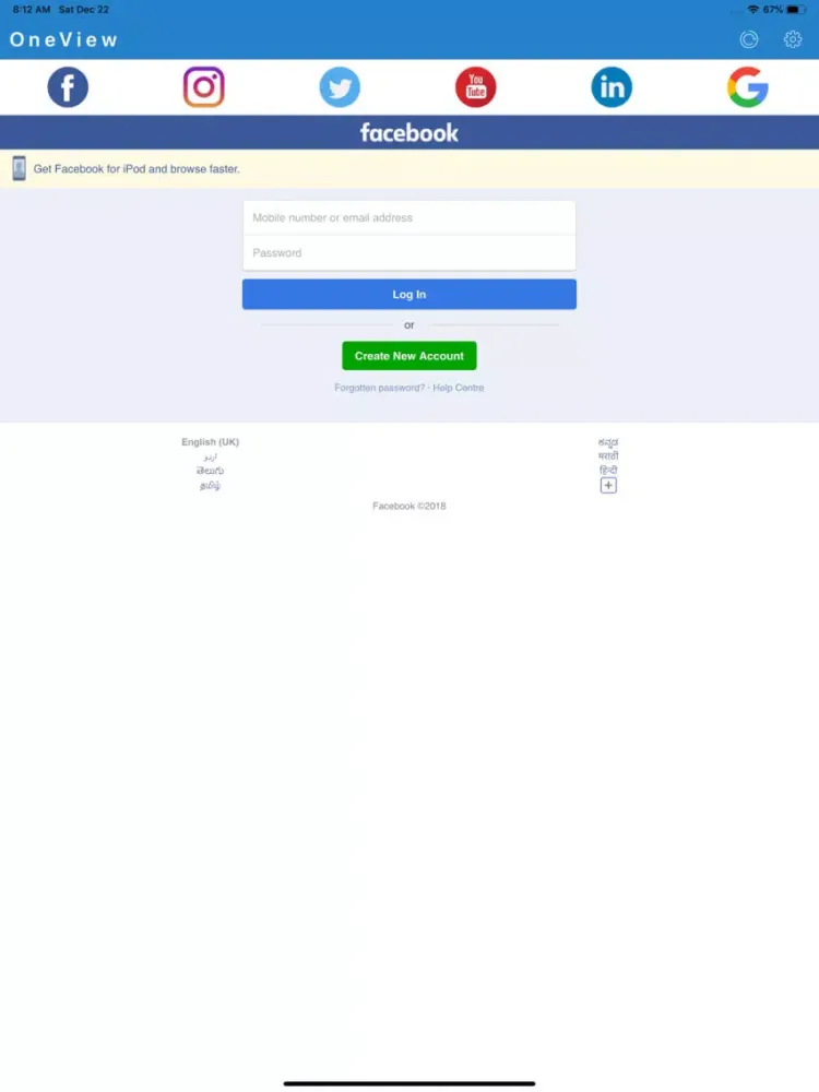 Ảnh chụp màn hình của OneView iPad 
