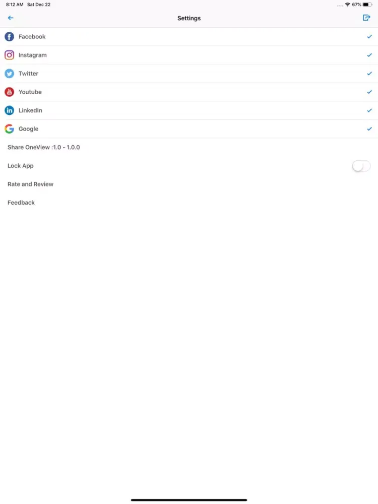 Ảnh chụp màn hình của OneView iPad 