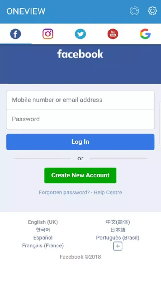 Ảnh chụp màn hình của OneView