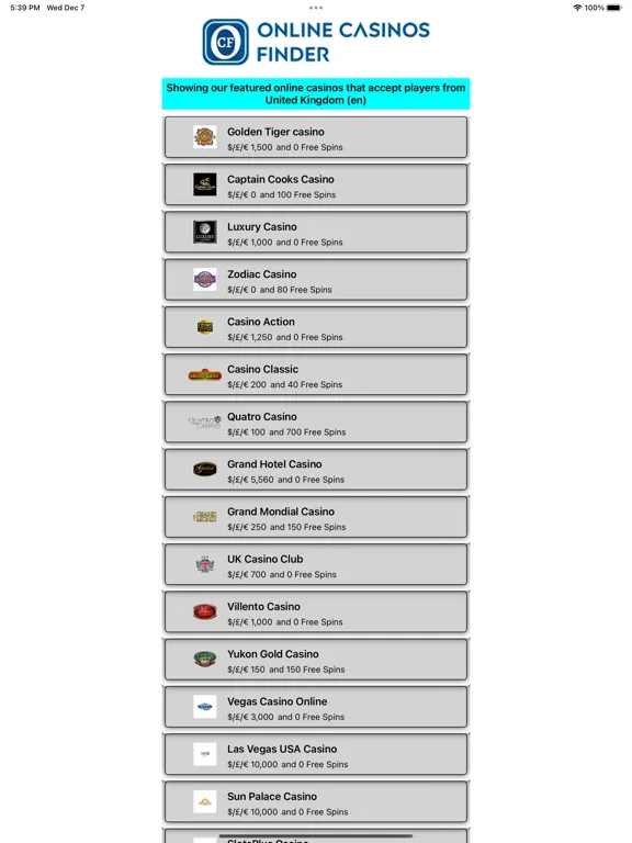 OCF - Online Casinos Finder iPad 應用截圖