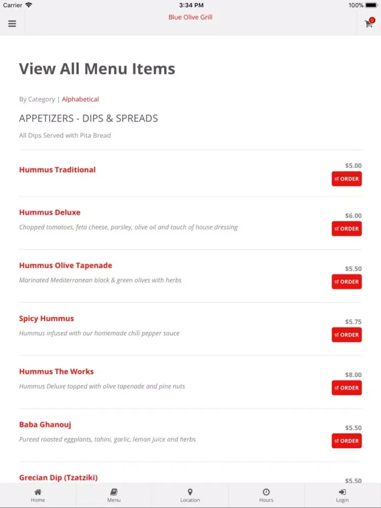 Captures d'écran de Blue Olive Grill App Orders iPad 