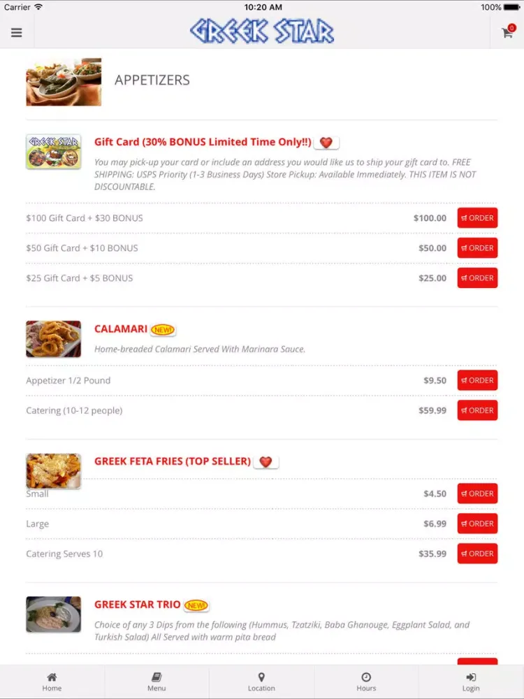 Ảnh chụp màn hình của Greek Star Bar & Grill iPad 