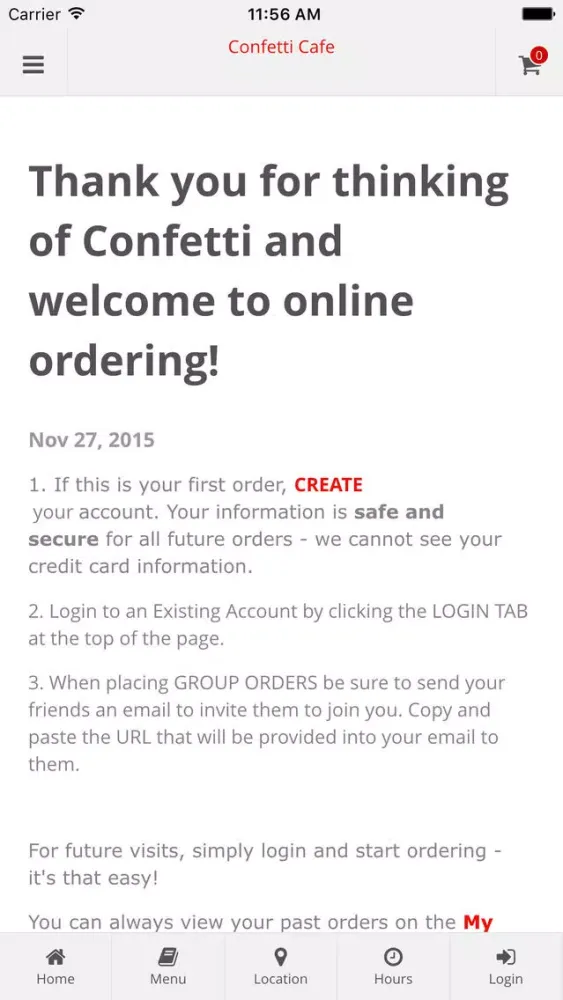 Tangkapan layar Confetti Cafe Online Ordering