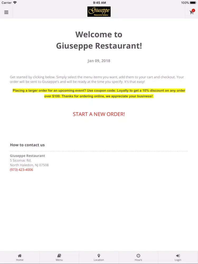 Giuseppe Ristorante Italiano iPad 应用截图
