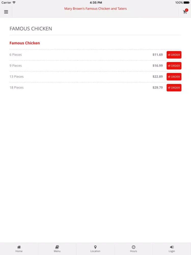 Screenshot di eHungry Mary Brown's HWY 15 Online Ordering iPad 