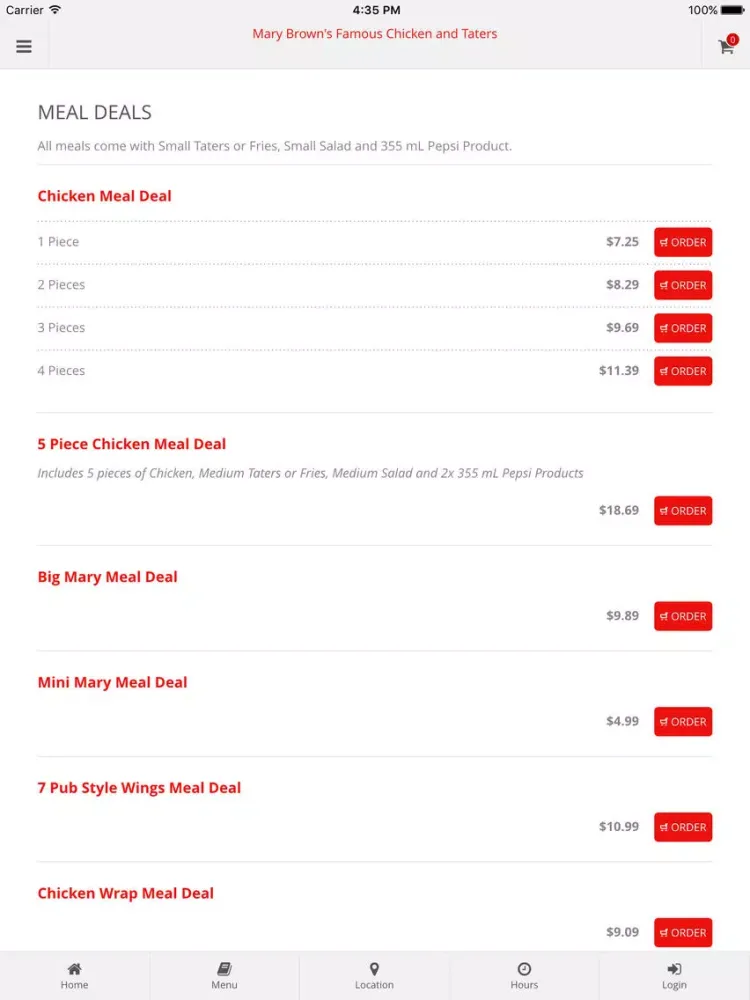 Screenshot di eHungry Mary Brown's HWY 15 Online Ordering iPad 