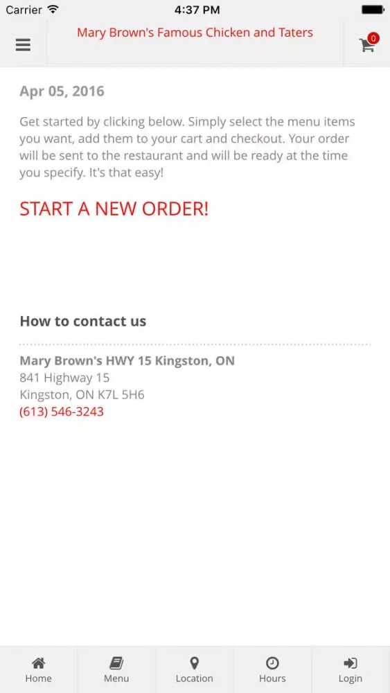 Screenshot di eHungry Mary Brown's HWY 15 Online Ordering