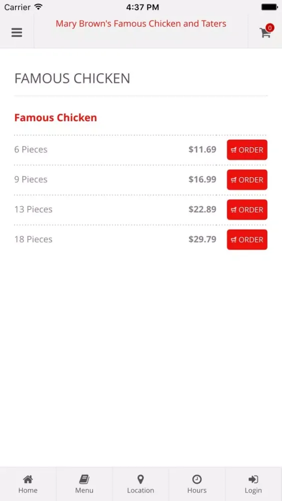 Screenshot di eHungry Mary Brown's HWY 15 Online Ordering