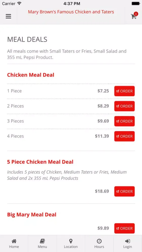 Screenshot di eHungry Mary Brown's HWY 15 Online Ordering