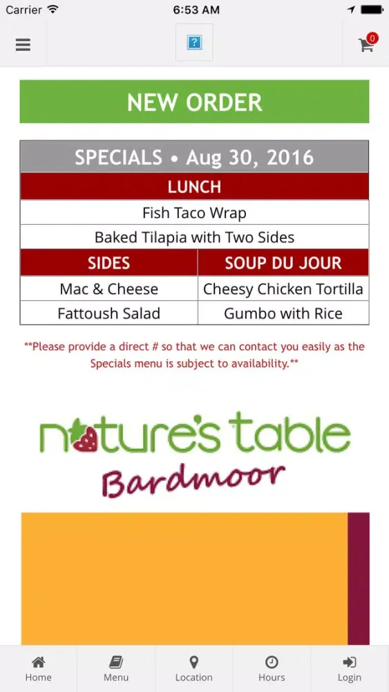 Nature's Table Bardmoor Online Ordering Screenshots