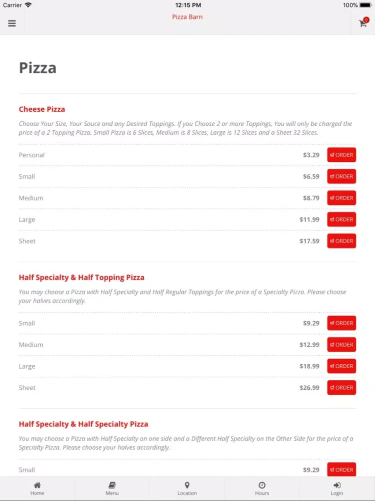 Pizza Barn Elkland iPad 应用截图